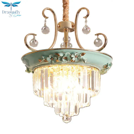 3 Tiered Modernism Ceiling Chandelier Crystal Pendant Light In White/Green