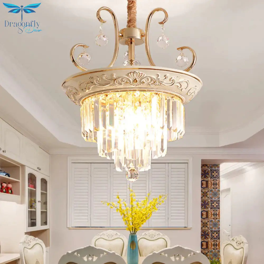 3 Tiered Modernism Ceiling Chandelier Crystal Pendant Light In White/Green