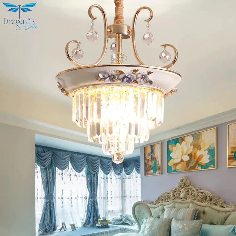 3 Tiered Modernism Ceiling Chandelier Crystal Pendant Light In White/Green