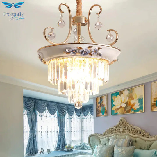 3 Tiered Modernism Ceiling Chandelier Crystal Pendant Light In White/Green