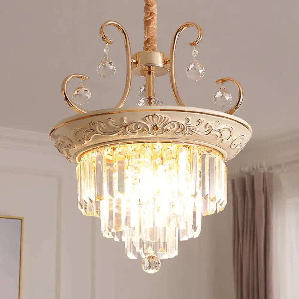 3 Tiered Modernism Ceiling Chandelier Crystal Pendant Light In White/Green White / A