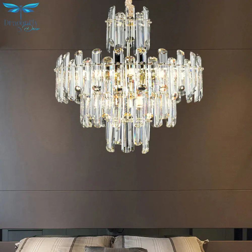 3 Tiers Beveled Crystal Chandelier Light Fixture Contemporary 8/12 Lights Clear Pendant Ceiling