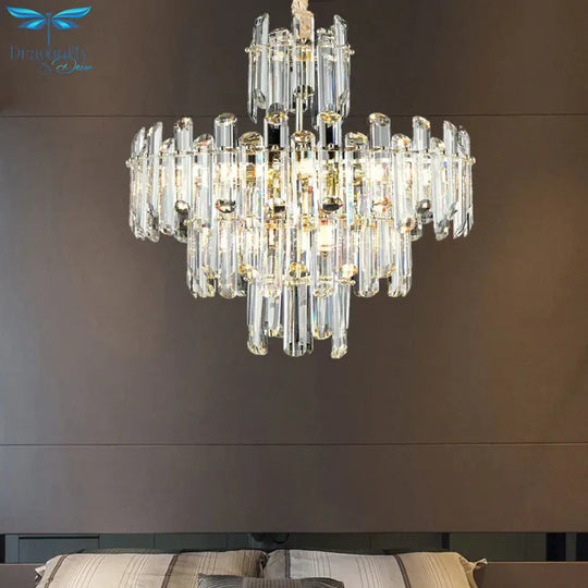 3 Tiers Beveled Crystal Chandelier Light Fixture Contemporary 8/12 Lights Clear Pendant Ceiling