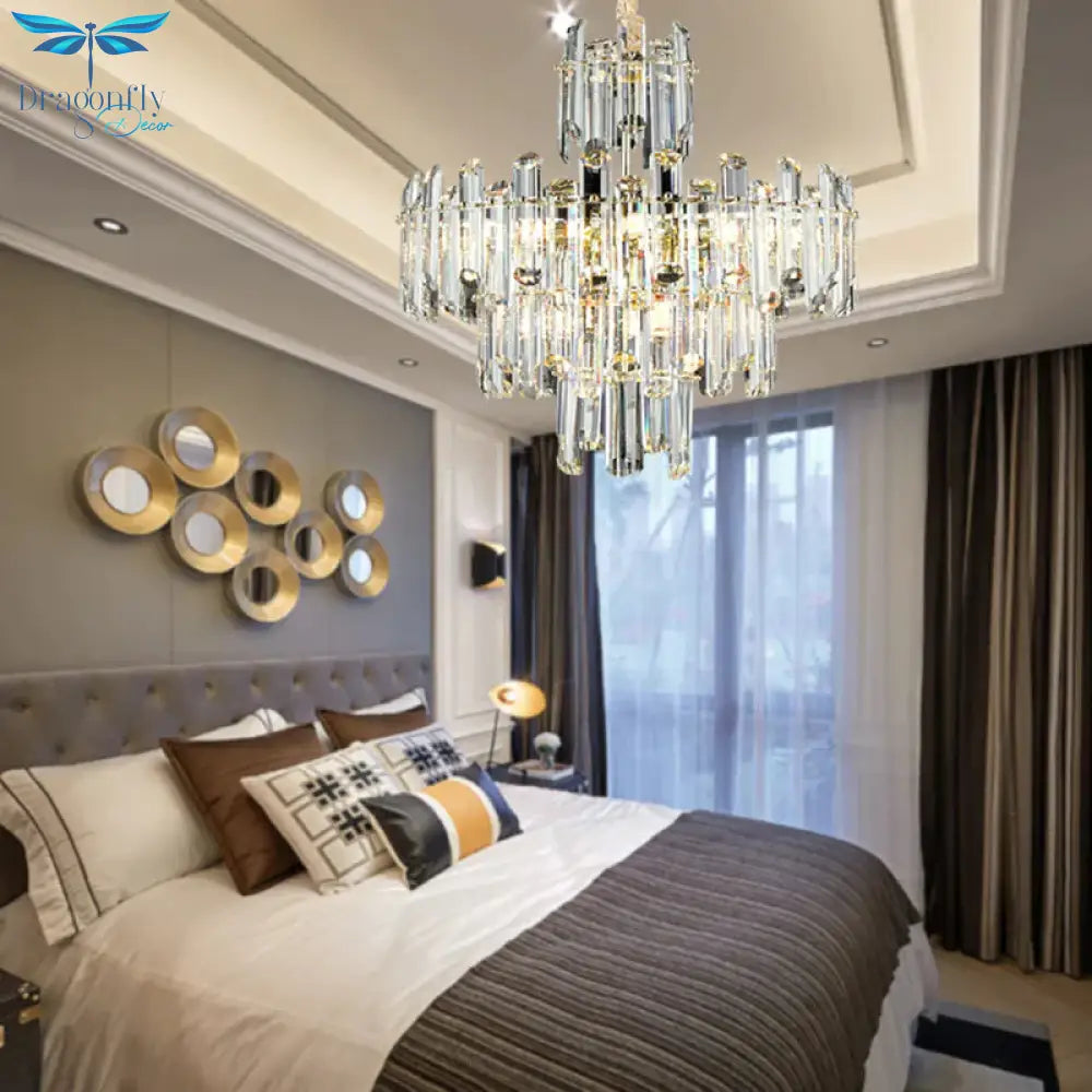 3 Tiers Beveled Crystal Chandelier Light Fixture Contemporary 8/12 Lights Clear Pendant Ceiling