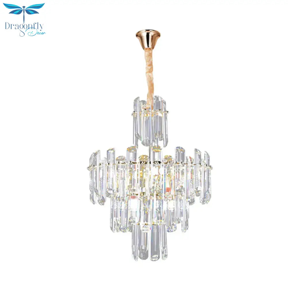 3 Tiers Beveled Crystal Chandelier Light Fixture Contemporary 8/12 Lights Clear Pendant Ceiling