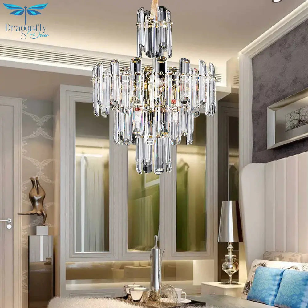 3 Tiers Beveled Crystal Chandelier Light Fixture Contemporary 8/12 Lights Clear Pendant Ceiling