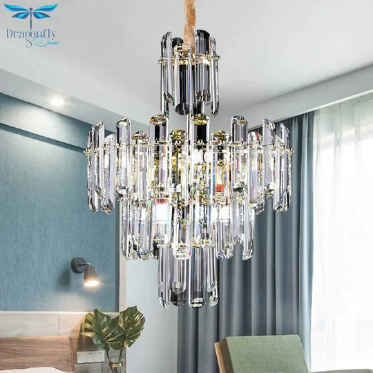 3 Tiers Beveled Crystal Chandelier Light Fixture Contemporary 8/12 Lights Clear Pendant Ceiling