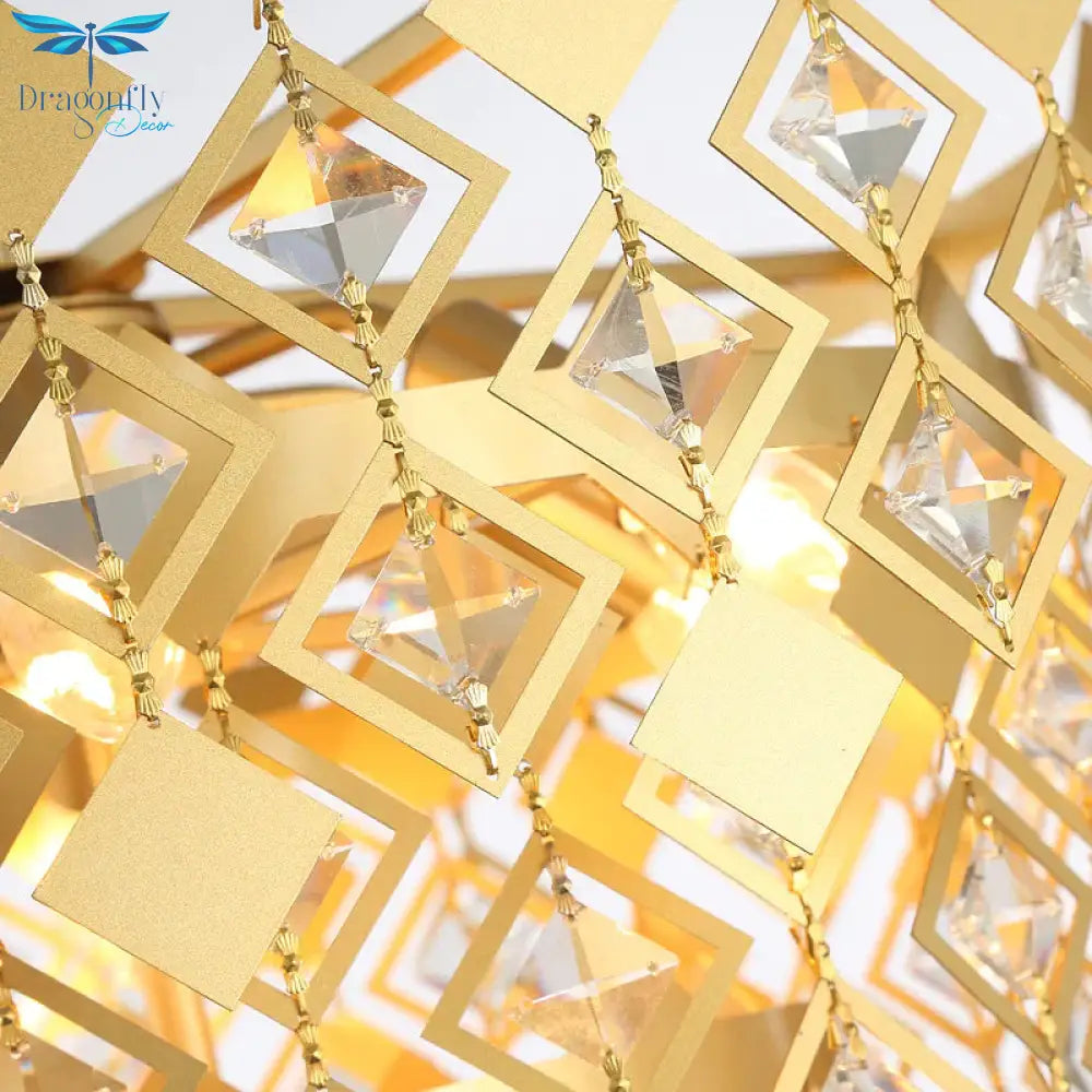 3 Tiers Dining Room Chandelier Light K9 Crystal 6 Heads Postmodern Pendant Fixture In Gold