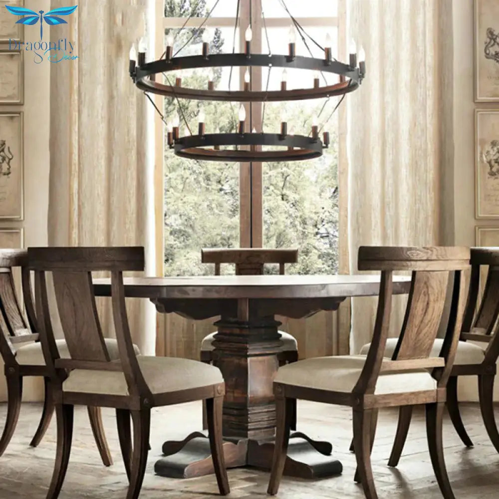 30 Lights Candle Style Hanging Lamp Kit Countryside Black Metal Chandelier Lighting With Round Ring