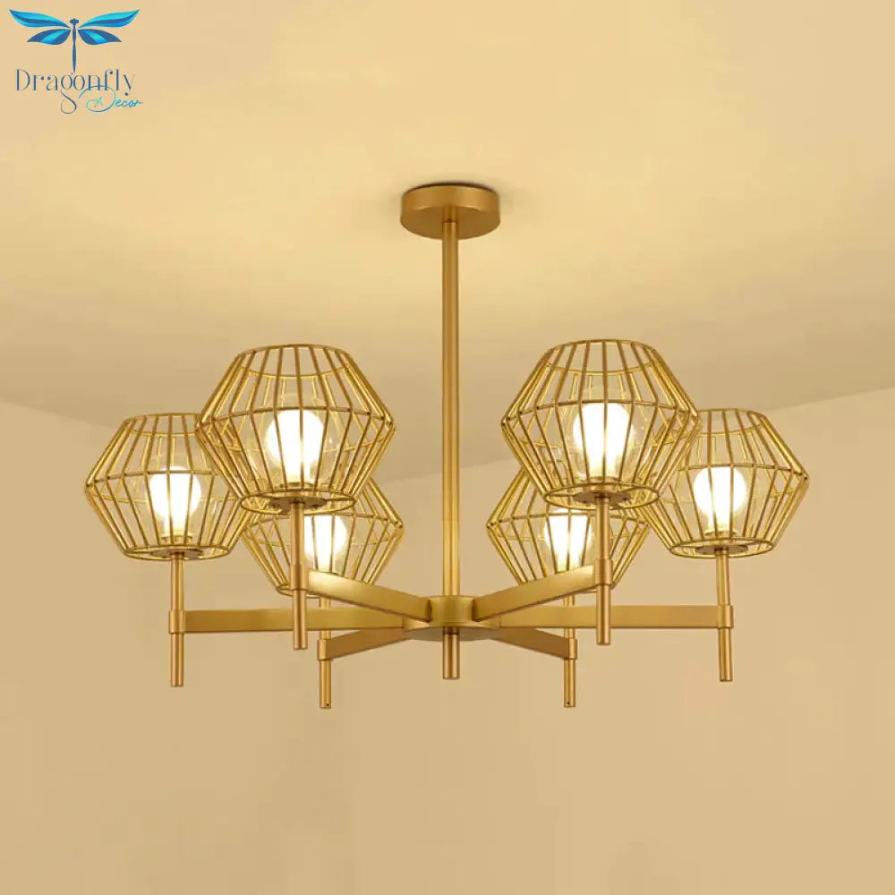 31.5’/39’ Wide Gold Cage Chandelier Pendant Traditional Iron 6/8 - Head Ceiling Light Fixture