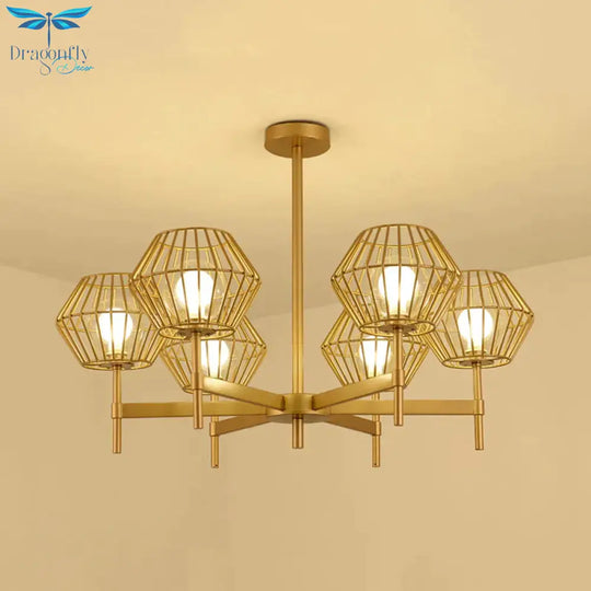 31.5’/39’ Wide Gold Cage Chandelier Pendant Traditional Iron 6/8 - Head Ceiling Light Fixture
