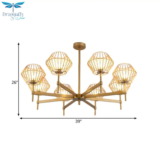 31.5’/39’ Wide Gold Cage Chandelier Pendant Traditional Iron 6/8 - Head Ceiling Light Fixture