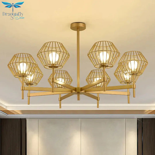31.5’/39’ Wide Gold Cage Chandelier Pendant Traditional Iron 6/8 - Head Ceiling Light Fixture