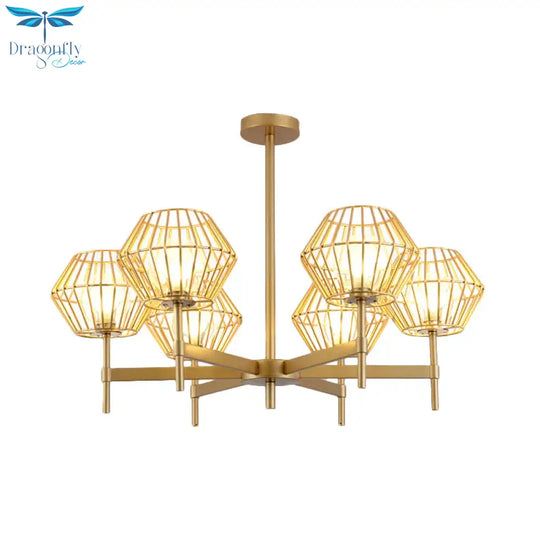 31.5’/39’ Wide Gold Cage Chandelier Pendant Traditional Iron 6/8 - Head Ceiling Light Fixture