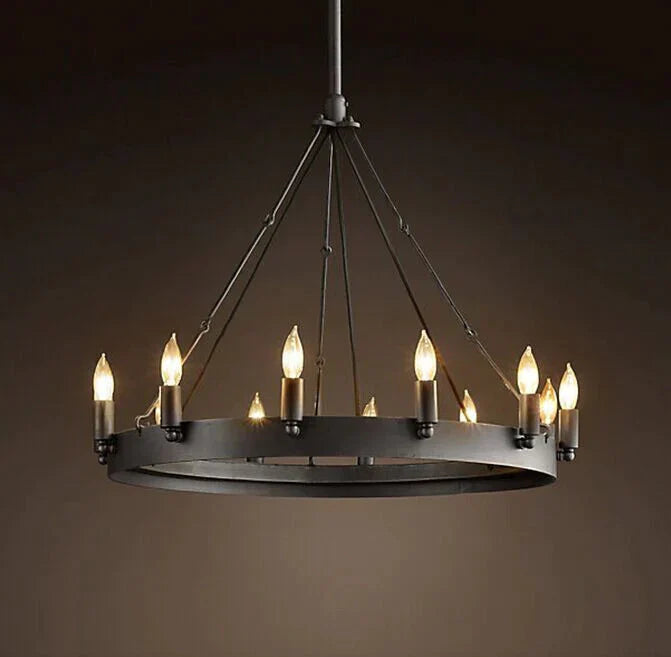 Round Wrought Iron Chandelier Living Room Bar Decorative Personality Cafe Candle Pendant