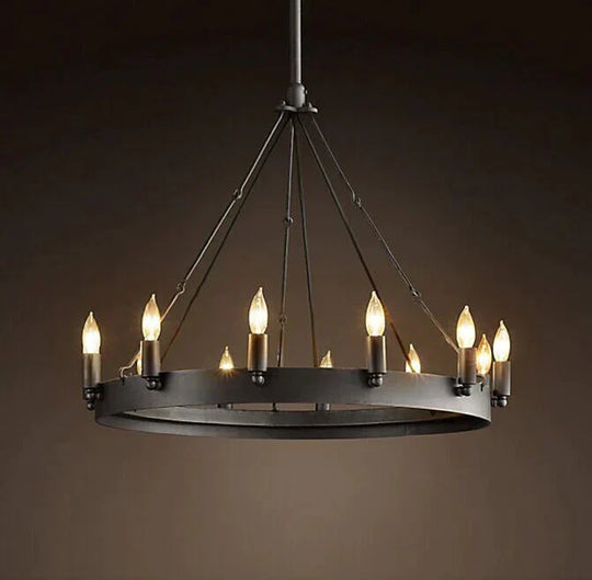 Round Wrought Iron Chandelier Living Room Bar Decorative Personality Cafe Candle Pendant