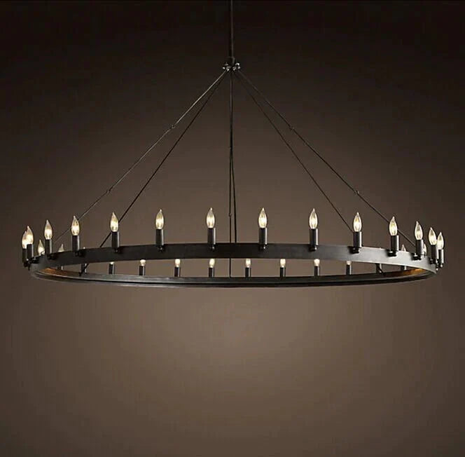 Round Wrought Iron Chandelier Living Room Bar Decorative Personality Cafe Candle Pendant