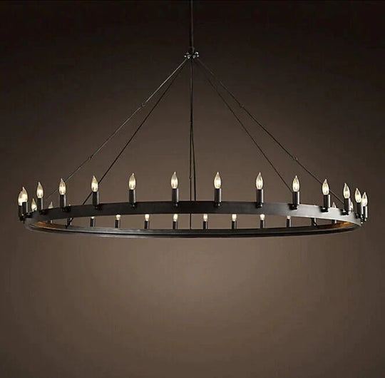 Round Wrought Iron Chandelier Living Room Bar Decorative Personality Cafe Candle Pendant