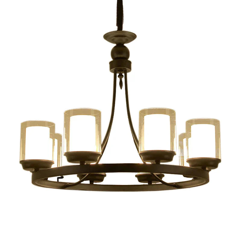 Traditional Cylindrical Clear Glass Pendant Ceiling Lamp In Black 4/6/8 Bulbs Chandelier