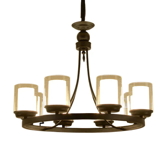 Traditional Cylindrical Clear Glass Pendant Ceiling Lamp In Black 4/6/8 Bulbs Chandelier