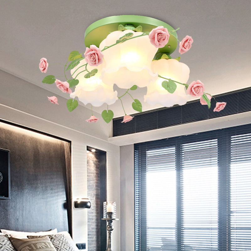 Blooming Beauty: Opal Glass 3 - Head Flush Mount Ceiling Light With Countryside Charm In