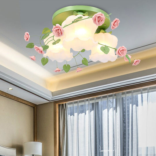 Blooming Beauty: Opal Glass 3 - Head Flush Mount Ceiling Light With Countryside Charm In