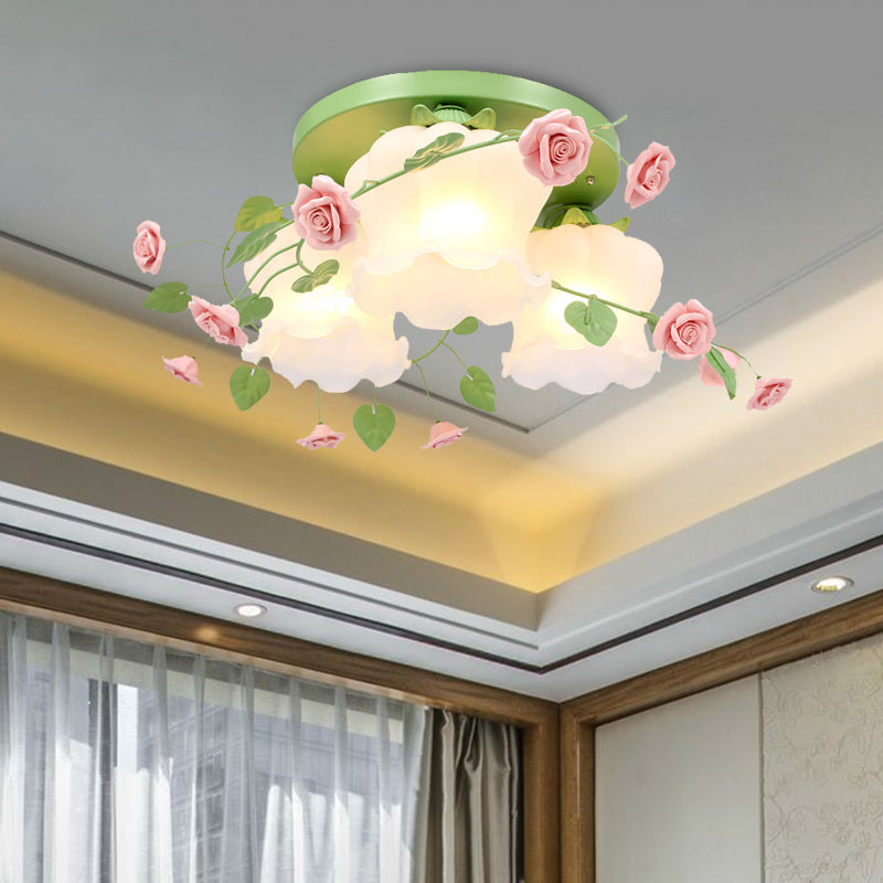 Blooming Beauty: Opal Glass 3 - Head Flush Mount Ceiling Light With Countryside Charm In