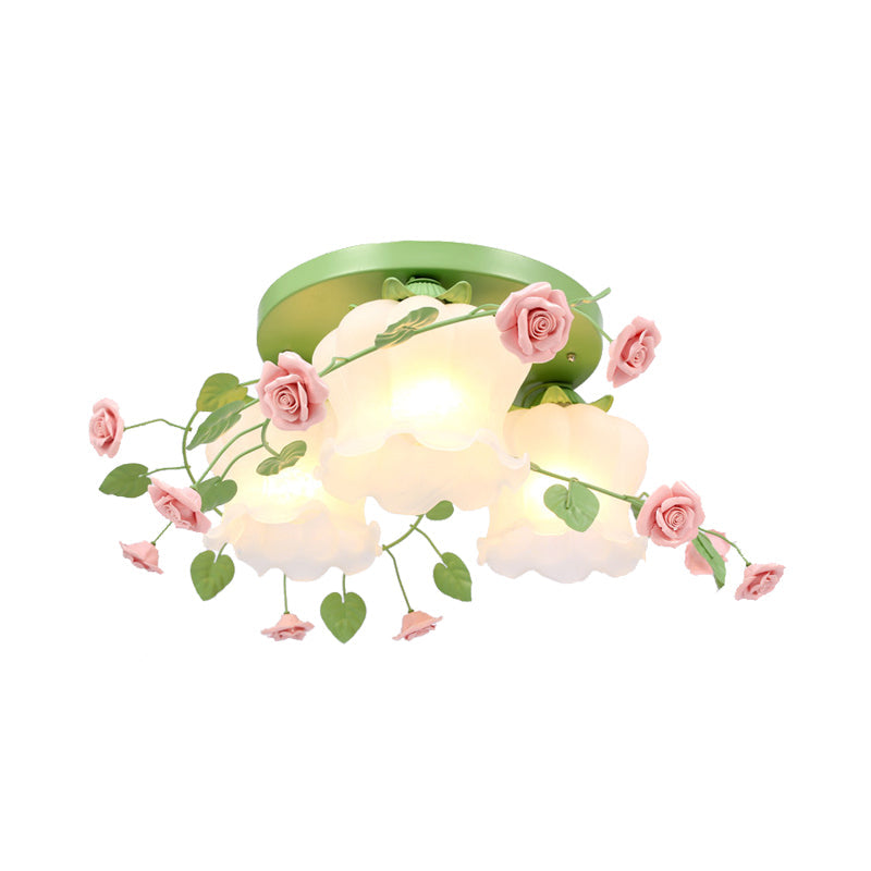 Blooming Beauty: Opal Glass 3 - Head Flush Mount Ceiling Light With Countryside Charm In