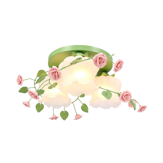 Blooming Beauty: Opal Glass 3 - Head Flush Mount Ceiling Light With Countryside Charm In