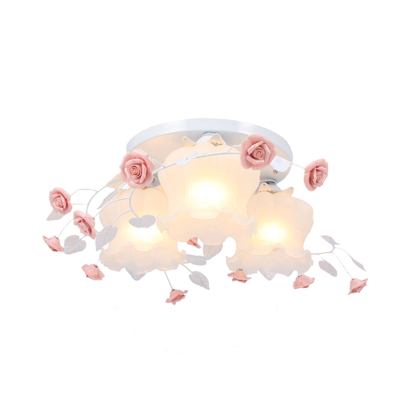 Blooming Beauty: Opal Glass 3 - Head Flush Mount Ceiling Light With Countryside Charm In