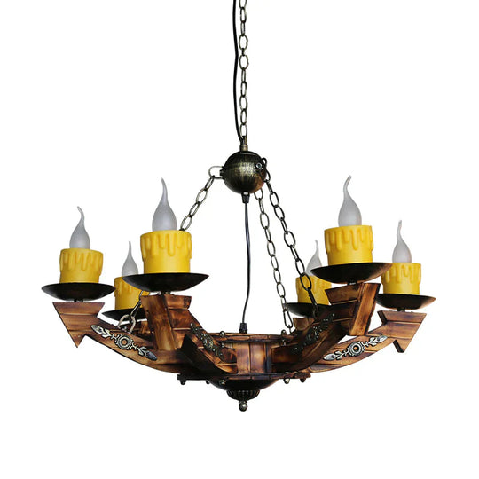 6 Lights Dark Wood Resin Pendant Lighting For Restaurant
