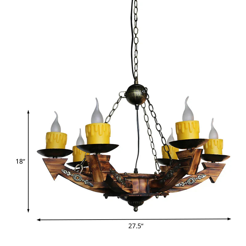 6 Lights Dark Wood Resin Pendant Lighting For Restaurant