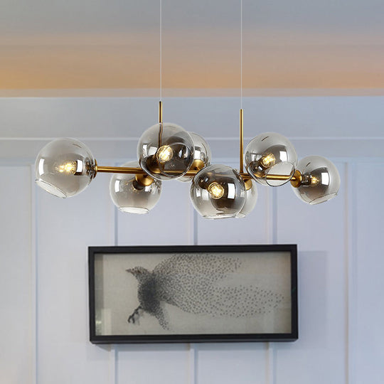 Clear/Smoke Glass 8 Bulbs Suspended Lighting Fixture In Black/Gold For Dining Room Pendant