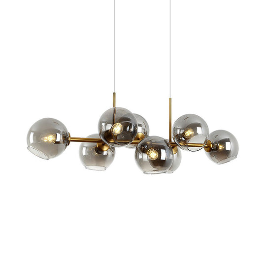 Clear/Smoke Glass 8 Bulbs Suspended Lighting Fixture In Black/Gold For Dining Room Pendant