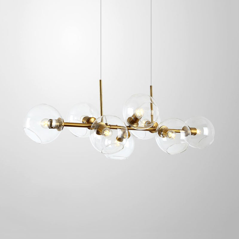 Clear/Smoke Glass 8 Bulbs Suspended Lighting Fixture In Black/Gold For Dining Room Pendant