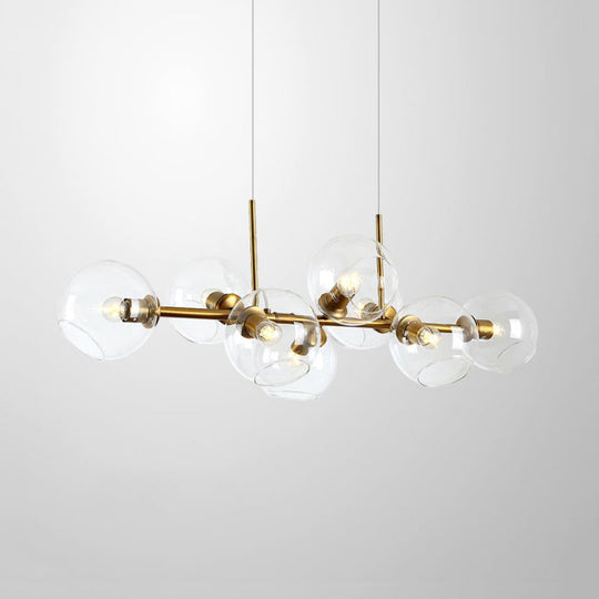 Clear/Smoke Glass 8 Bulbs Suspended Lighting Fixture In Black/Gold For Dining Room Pendant