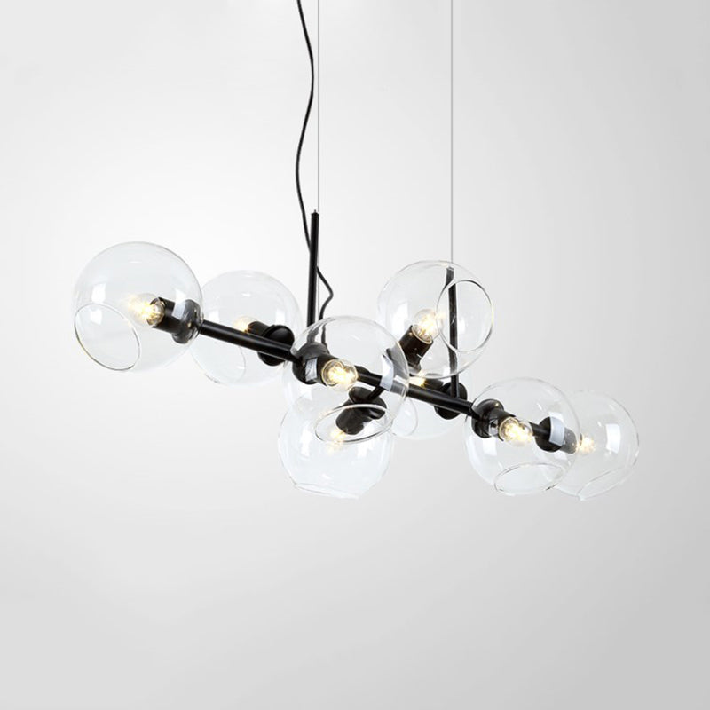 Clear/Smoke Glass 8 Bulbs Suspended Lighting Fixture In Black/Gold For Dining Room Pendant
