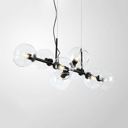Clear/Smoke Glass 8 Bulbs Suspended Lighting Fixture In Black/Gold For Dining Room Pendant