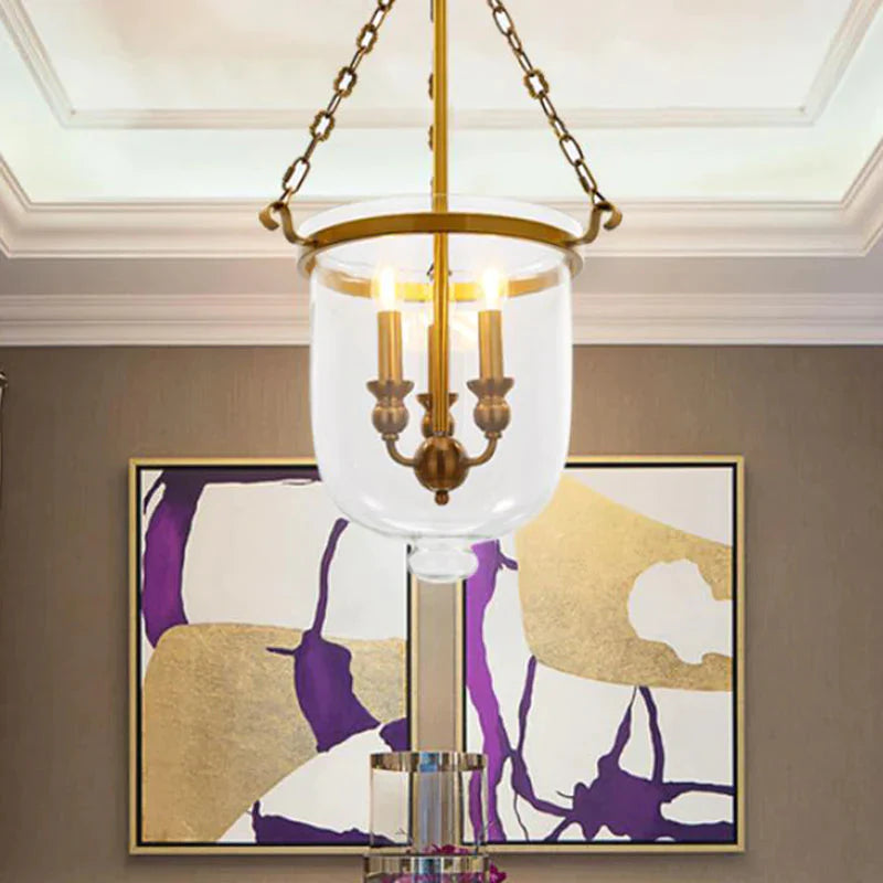 Modern Hanging 3 Bulbs Pendant Light Gold Down Lighting With Bell Clear Glass Shade / 14’
