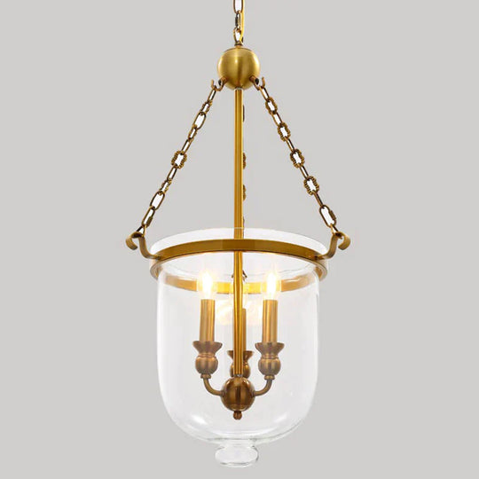 Modern Hanging 3 Bulbs Pendant Light Gold Down Lighting With Bell Clear Glass Shade