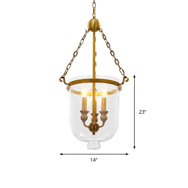 Modern Hanging 3 Bulbs Pendant Light Gold Down Lighting With Bell Clear Glass Shade