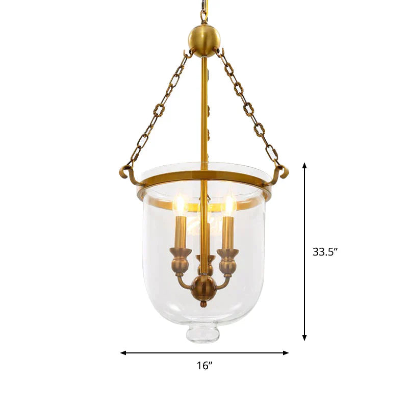 Modern Hanging 3 Bulbs Pendant Light Gold Down Lighting With Bell Clear Glass Shade