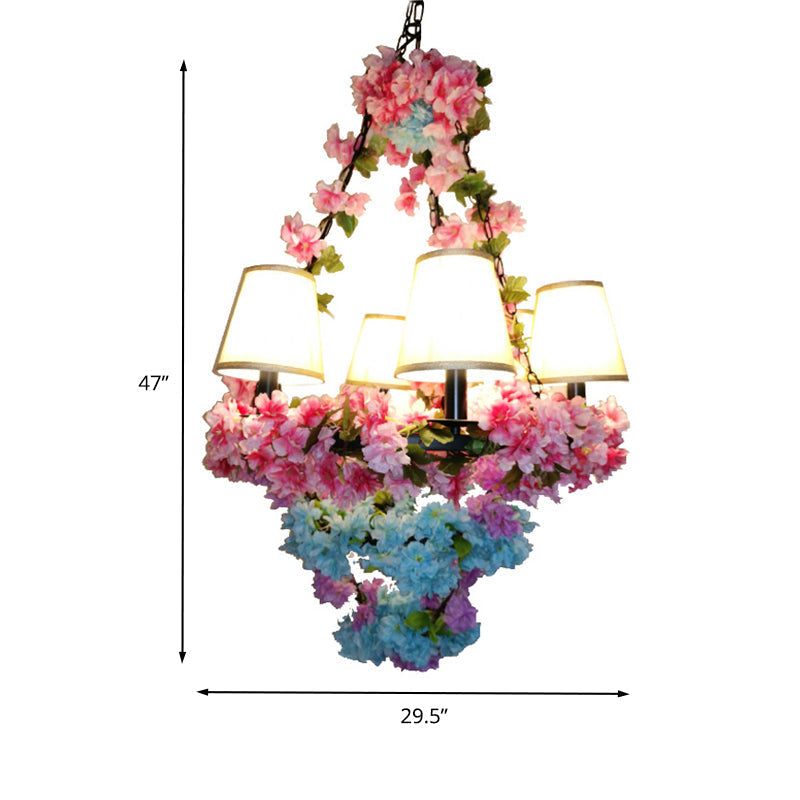 Rosalie - Pink Cone Restaurant Chandelier Lighting Fixture Vintage Metal 6 Lights Cherry Blossom