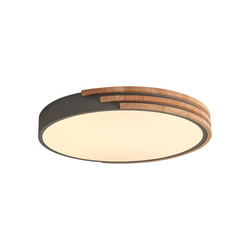 Nordic Style Round Flush Mount Ceiling Light - Wood & Acrylic Fixture In Grey/White/Green 16’ Width