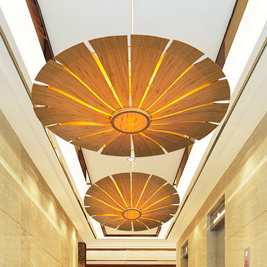 Anastasia - Asian Wood Flying Saucer Ceiling Lamp 19.5/27.5 Wide Beige Pendant