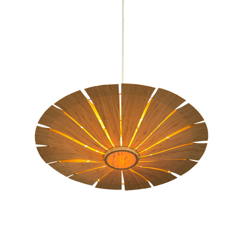 Anastasia - Asian Wood Flying Saucer Ceiling Lamp 19.5/27.5 Wide Beige Pendant