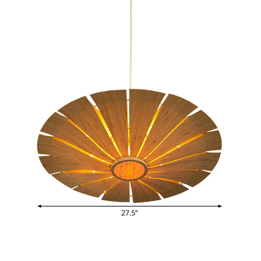 Anastasia - Asian Wood Flying Saucer Ceiling Lamp 19.5/27.5 Wide Beige Pendant