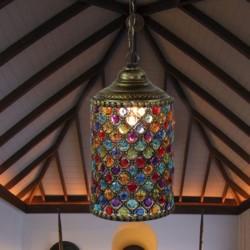 Serenity - Vintage Cylinder Suspension Pendant Light 1 Metal Hanging Lamp In Bronze For Living Room