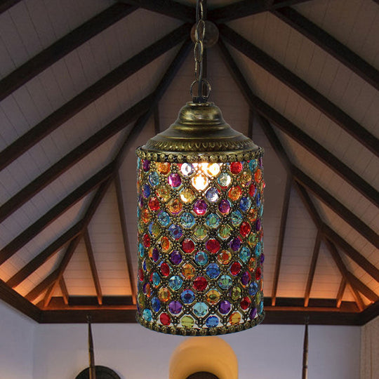Serenity - Vintage Cylinder Suspension Pendant Light 1 Metal Hanging Lamp In Bronze For Living Room