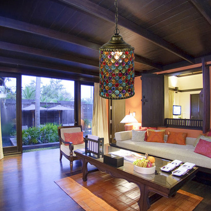 Serenity - Vintage Cylinder Suspension Pendant Light 1 Metal Hanging Lamp In Bronze For Living Room